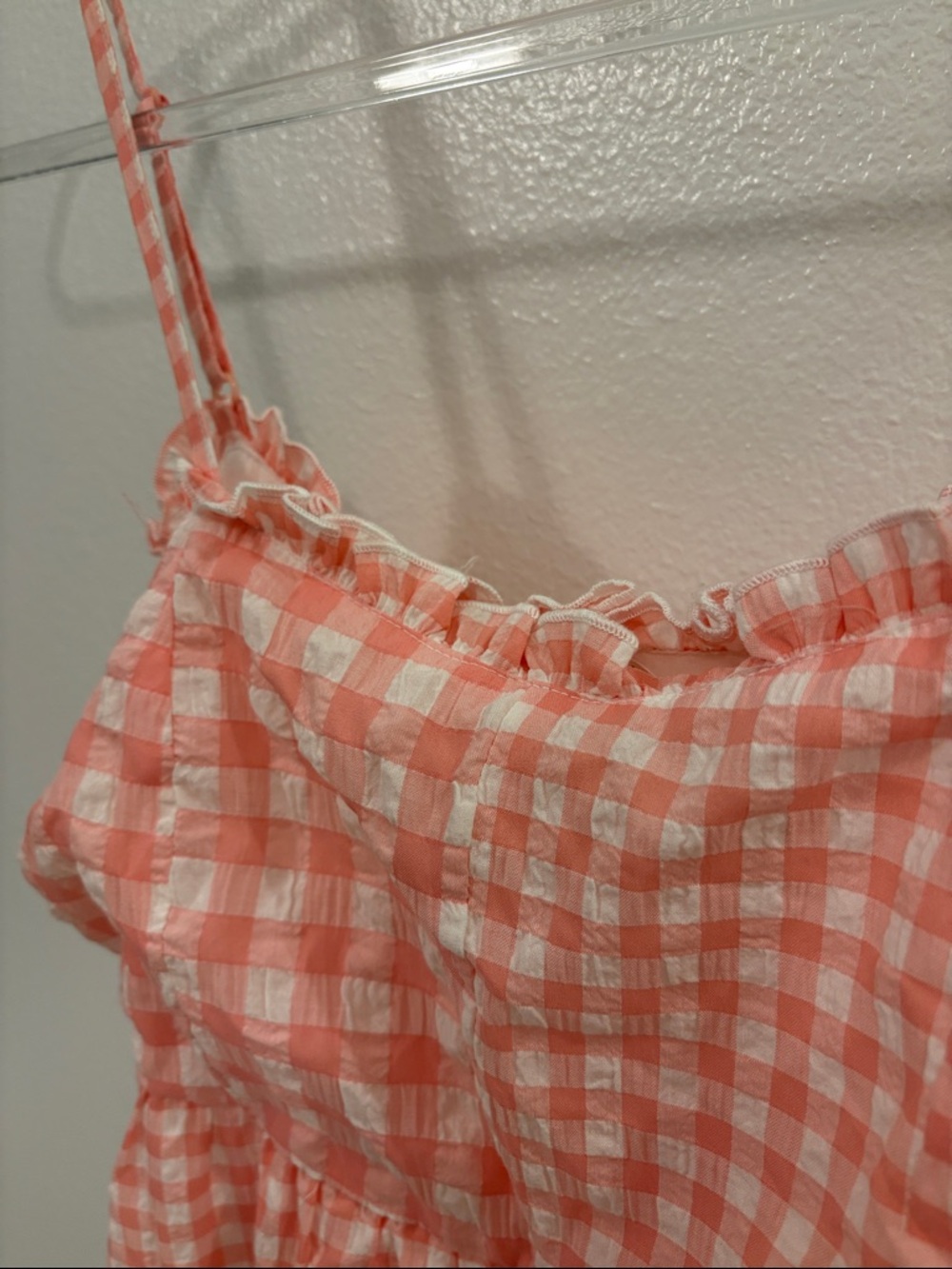 Pink Lily Coral and White Gingham Mini Dress - Picture 3 of 8